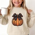 thumbnail image 2 of Tween Kids Pumpkin Bow Print Graphic Sweatshirts Girls Long Sleeve Crewneck Pullover Tops Youth Fall Harvest Outfits Slouchy Drop Shoulder Sweaters Casual Wear, Size 7-8, 2 of 5