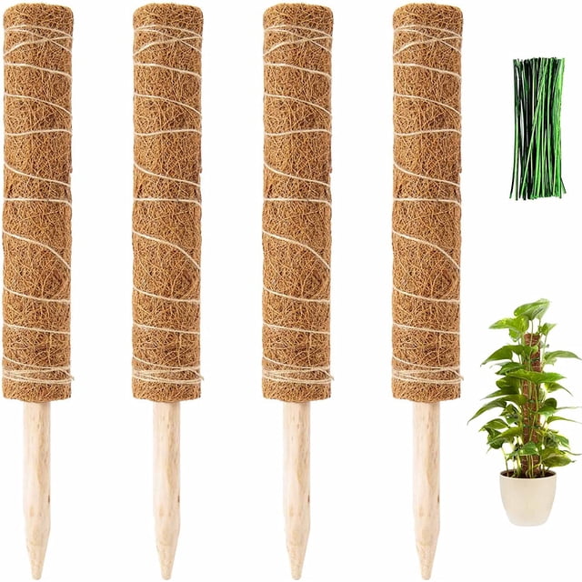 Tótem de coco de longitud completa de 12 "- 4 piezas Tótem de coco de musgo de coco de 12" para extensión de soporte de plantas trepadoras, plantas de interior trepadoras TUNC Sencillez