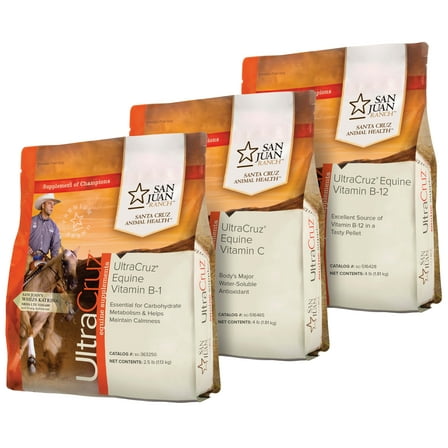 UltraCruz Equine Vitamins B-1 (2.5 lb), B-12 (4 lb) & C (4 lb) Horse Supplement Bundle, Pellet
