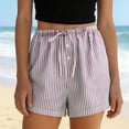 thumbnail image 6 of Admvng Womens Vertical Striped Shorts Drawstring Waist Button Detail Casual Loungewear Shorts, 6 of 6