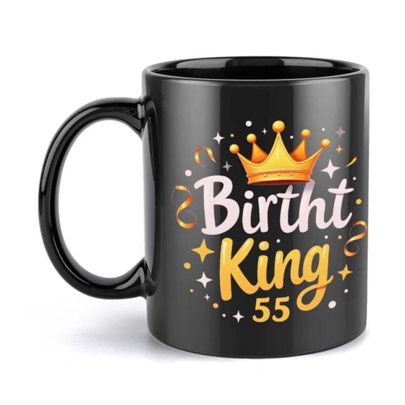 1pc 11oz Black Ceramic Coffee Mug with Golden Crown Birthday King 55 Design Reusable Hand Wash Only All Seasons Holiday Gifts Coffee Bar Accessories