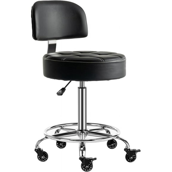 Lockable Stool with Back and Foot Rest Ergonomic Rolling Hydraulic Adjustable Stool for Doctor Esthetician Artist Home Small Office Desk (Black, 24