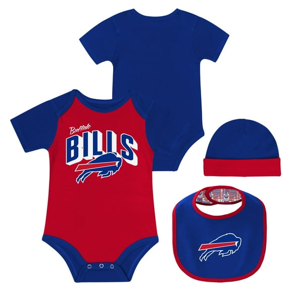 Newborn & Infant Buffalo Bills Dynamic Duo Bodysuit, Bib & Knit Hat Set