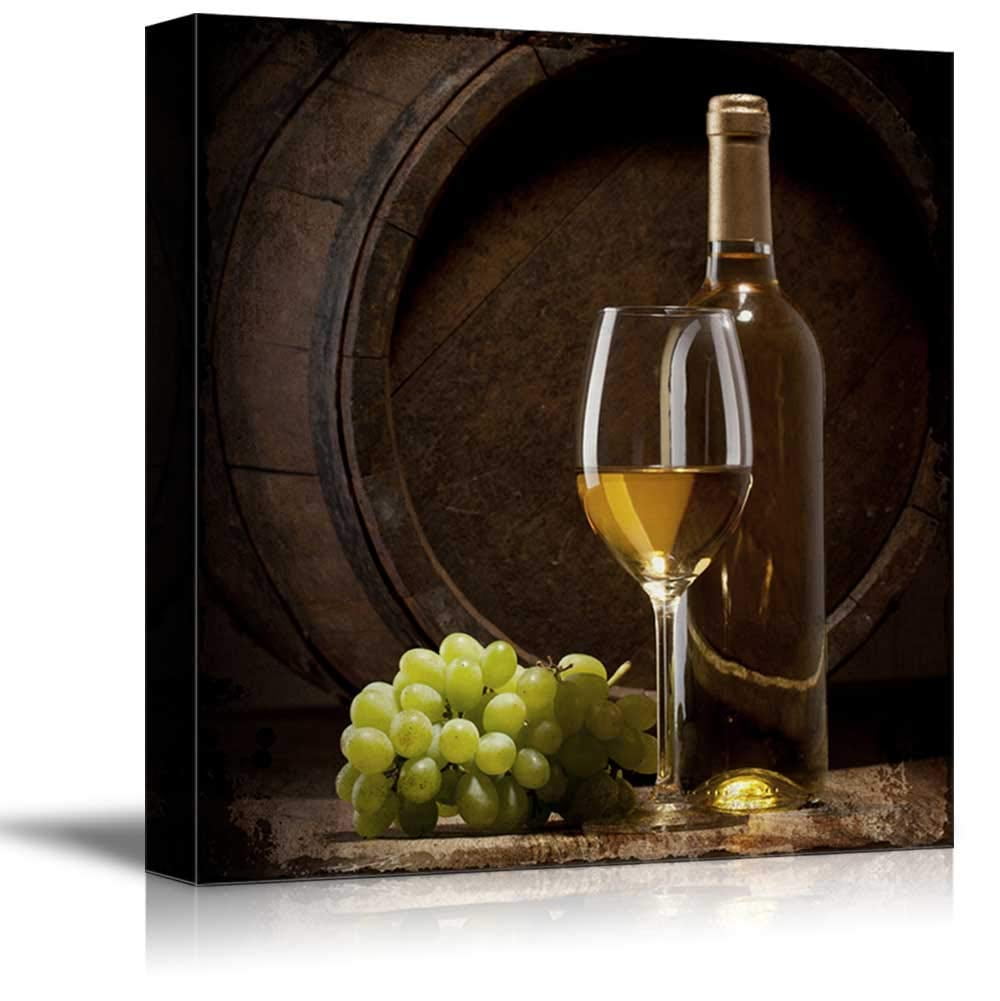 wall26 Square Canvas Wall Art Wine Glass and Bottle with Grapes
