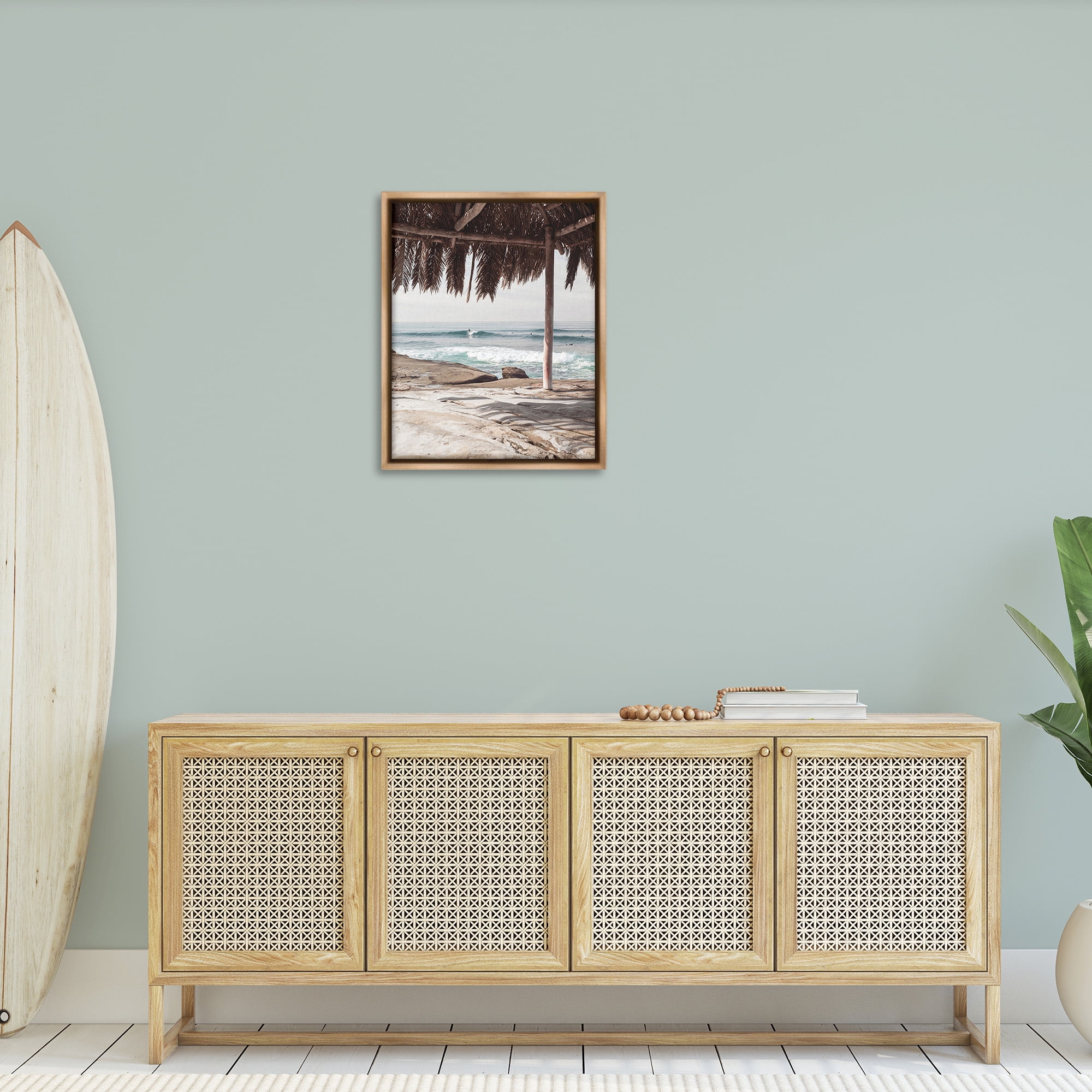 Stupell Industries Tropical Beach Canopy Landscape Painting Brown Floater Framed Canvas Art Print Wall Art, 25 x 31