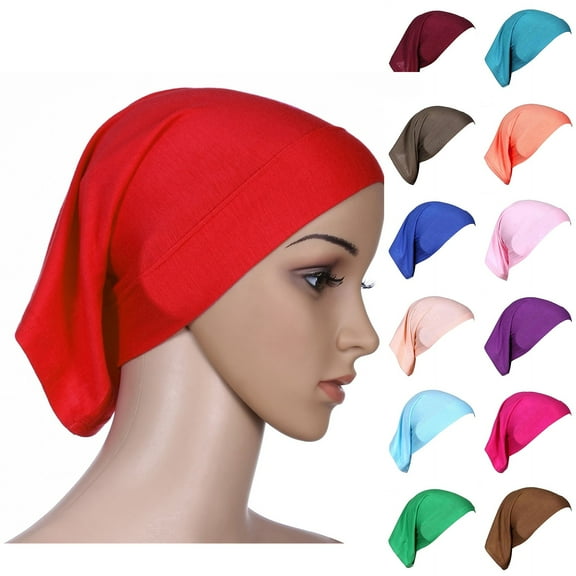 LSQii Women Hijab Undercap Stretch Solid Color Islamic Muslim Inner Under Scarf Lightweight Turban Breathable Beanie (Blue) Head Scarf Daily Wear Sleeping