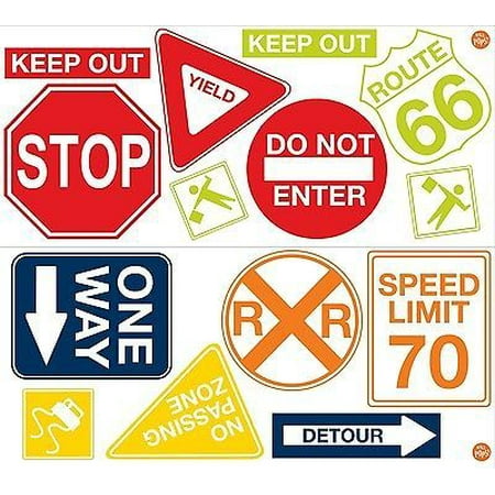 Road Signs 14 Big Wall Decals Cars Traffic Room Decor Stop Speed