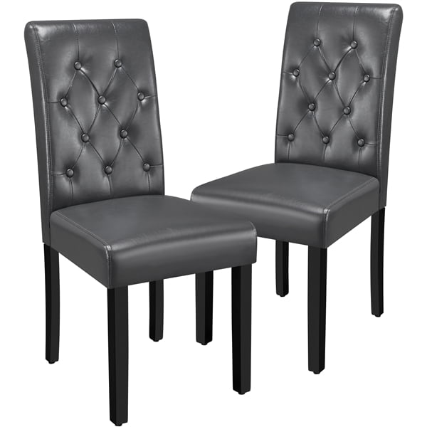 Alden Design Modern Tufted Padded Dining Chair with Tall Back, Set of 2, Gray