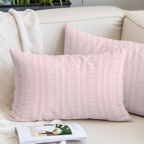 Spring Botancial King Size Pillow Cover, Pillowcase Protectors with Zipper, Breathable Decorative Throw Pillow Case Cover, Modern Rustic Minimalist Lines Pink Pillow Shams for Couch Sofa 20x36Inch