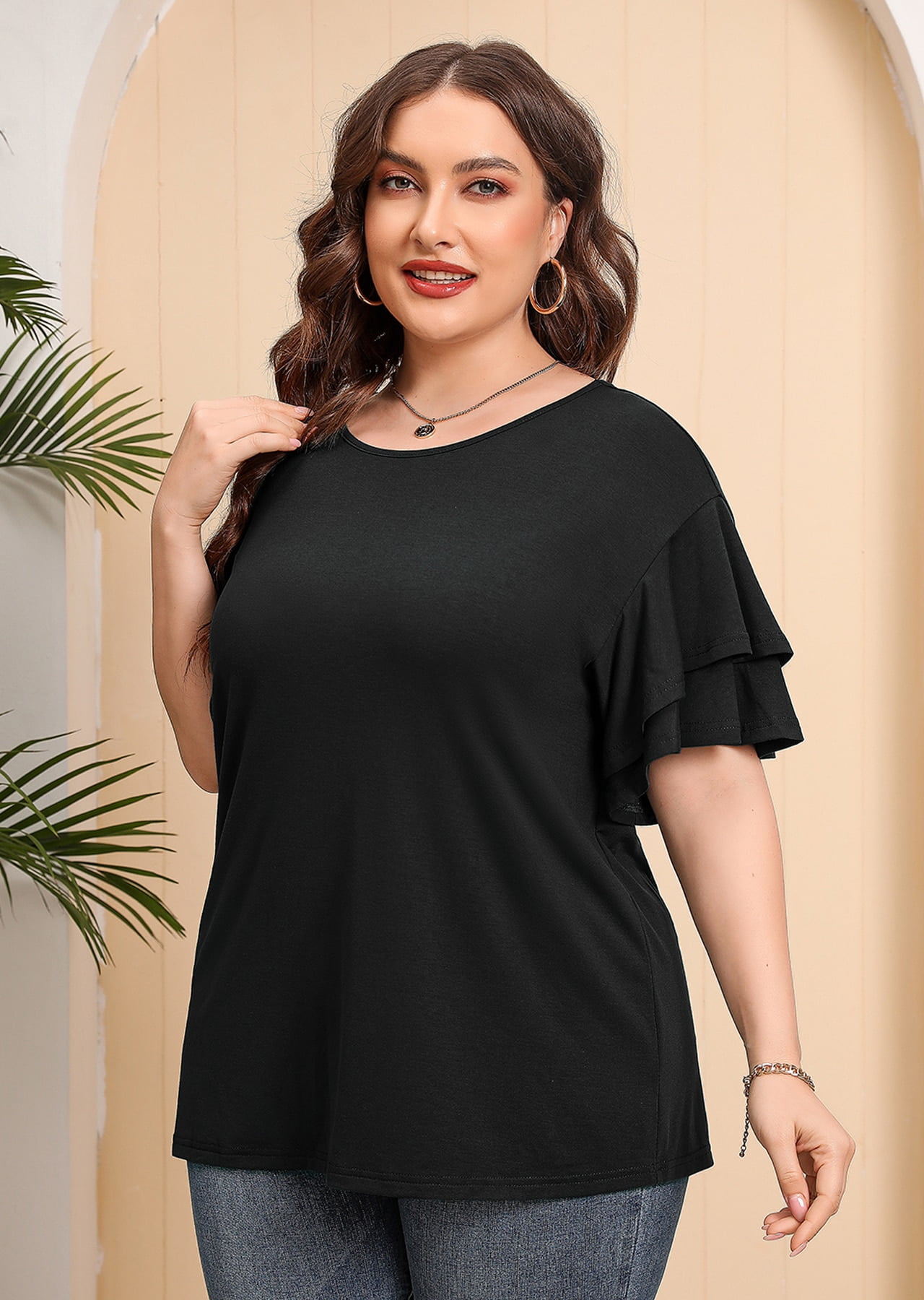 SHOWMALL Plus Size Clothes for Women Short Sleeve Blue 4X Tunic Shirt  Summer Tops Blouse Loose Fitting Clothing