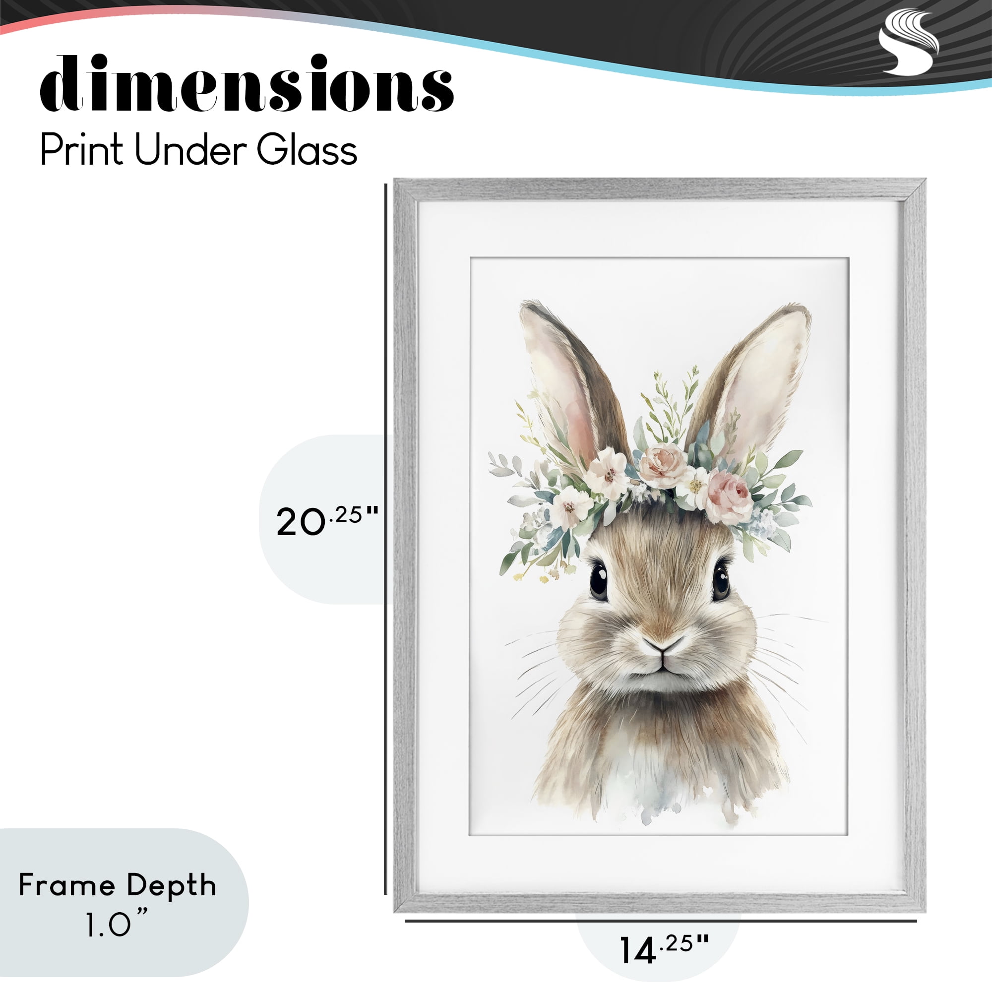 Stupell Industries Flower Adorned Baby Rabbit Gray Framed Print Under Glass, design by Creative Studio