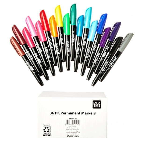 Pen + Gear Permanent Markers, Fine Tip, Multicolor, 36 Count