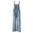 thumbnail image 4 of Hvyesh Women's Ripped Denim Bib Overalls Adjustable Straps Pockets Jean Rompers Casual Distressed Jeans Fit Jumpsuits, 4 of 7