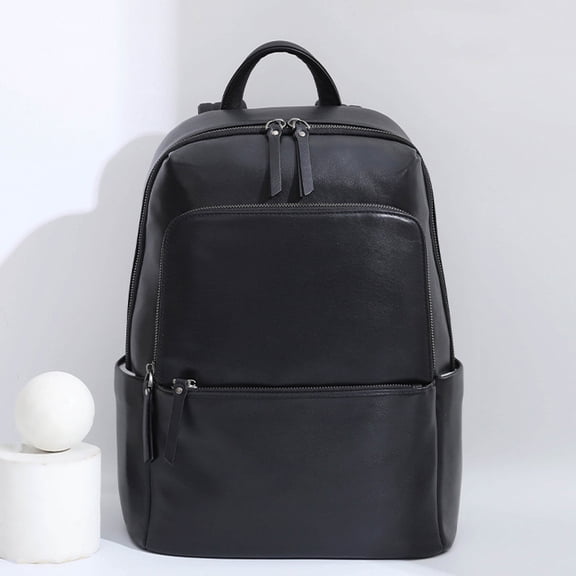 Genuine Cowhide Leather Smooth Grain Backpack, Men's 15.6-inch Laptop Backpack, Business Travel Handbag