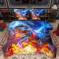 Manfei Kids Tyrannosaurus Rex Twin Bedding Sets 7pcs, Boys Dinosaur Bedding Comforter Set, Fire Lightning Dino Sheet Sets, Lightweight Room Decor