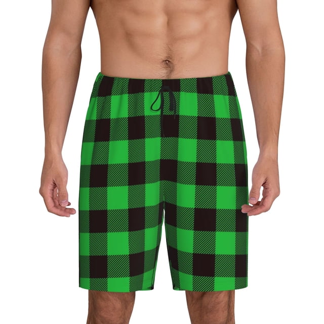 Fotbe Buffalo Plaid Green Black Pantalones Cortos de Pijama para Hombre, Ropa de Dormir, Pantalones de Pijama Cortos para Hombre-4X-Large