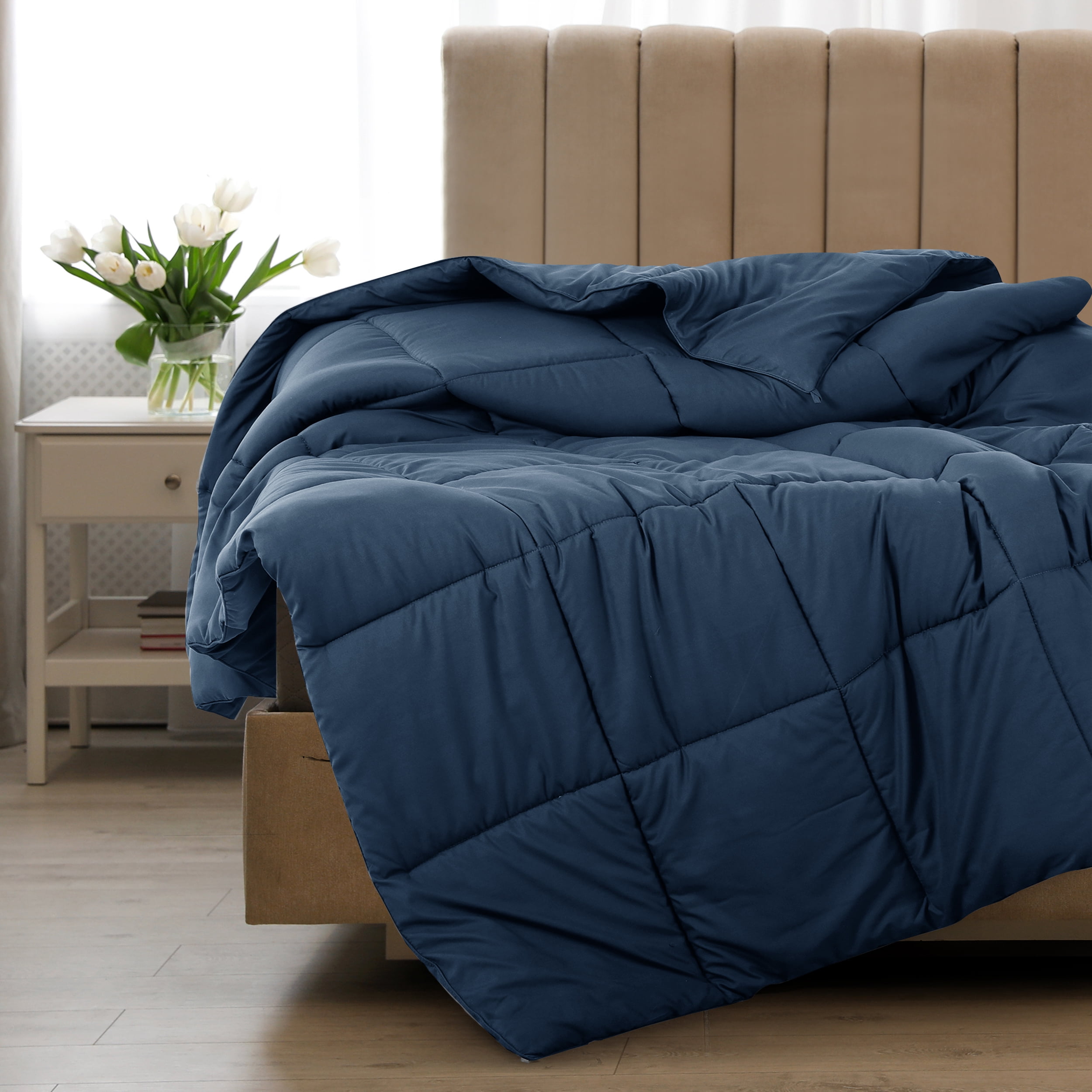 Lux Decor Collection Twin Comforter All Season Down Alternative Quilted Comforter Duvet Insert with Corner Tabs - Duvet Insert Twin Comforter only (Twin, Navy Blue)