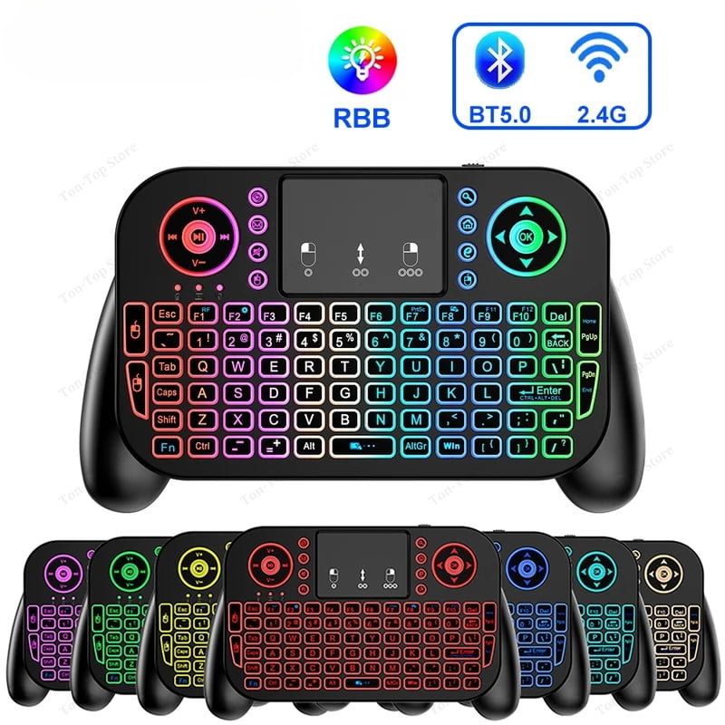 RGB Mini Keyboard Bluetooth 5.0 Keyboard 2.4G Wireless Keyboard Dual-mode Rechargeable Keyboard with Toucad for Android TV Box