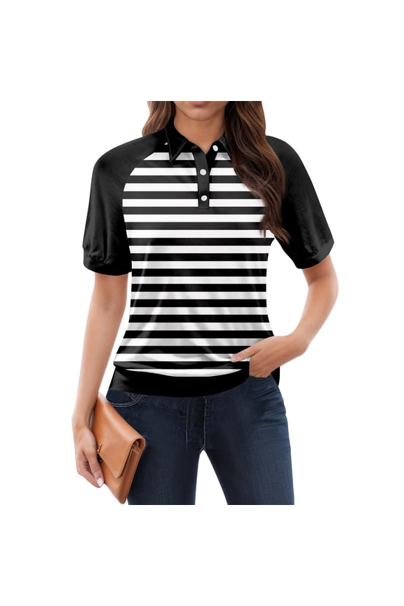 Summer Tops for Women 2025 Hip Lapel Short Sleeve Casual Soft Womens Golf Polo Shirts Black Size 2XL