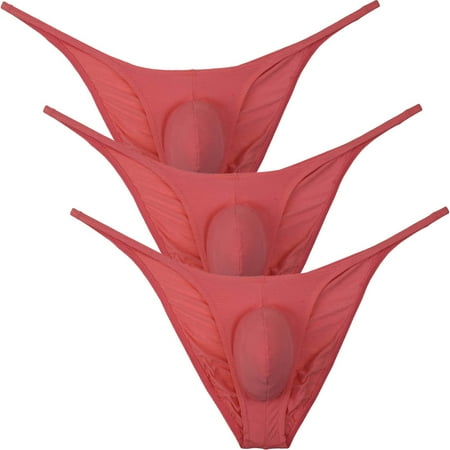 Botmois 3Pack Men s Solid Briefs Spandex Mini Bottoms Tangas Underwear Breathable Bathing Bikini G-String Lingerie Panties 3 W Red L