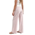 thumbnail image 4 of Striped Wide Leg Lounge Pants for Women High Waist Elastic Waist Casual Pants with Button Detail Loose Fit Trousers, 4 of 5
