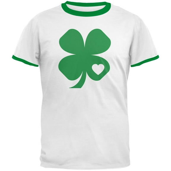 St Patricks Day Shamrock Heart Mens Ringer T Shirt White-Kelly MD