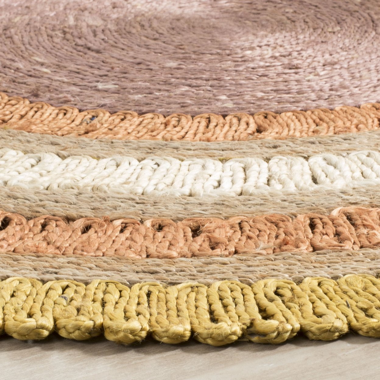 SAFAVIEH Natural Fiber Tanja Braided Jute Area Rug, Gold/Multi, 3' x 3' Round