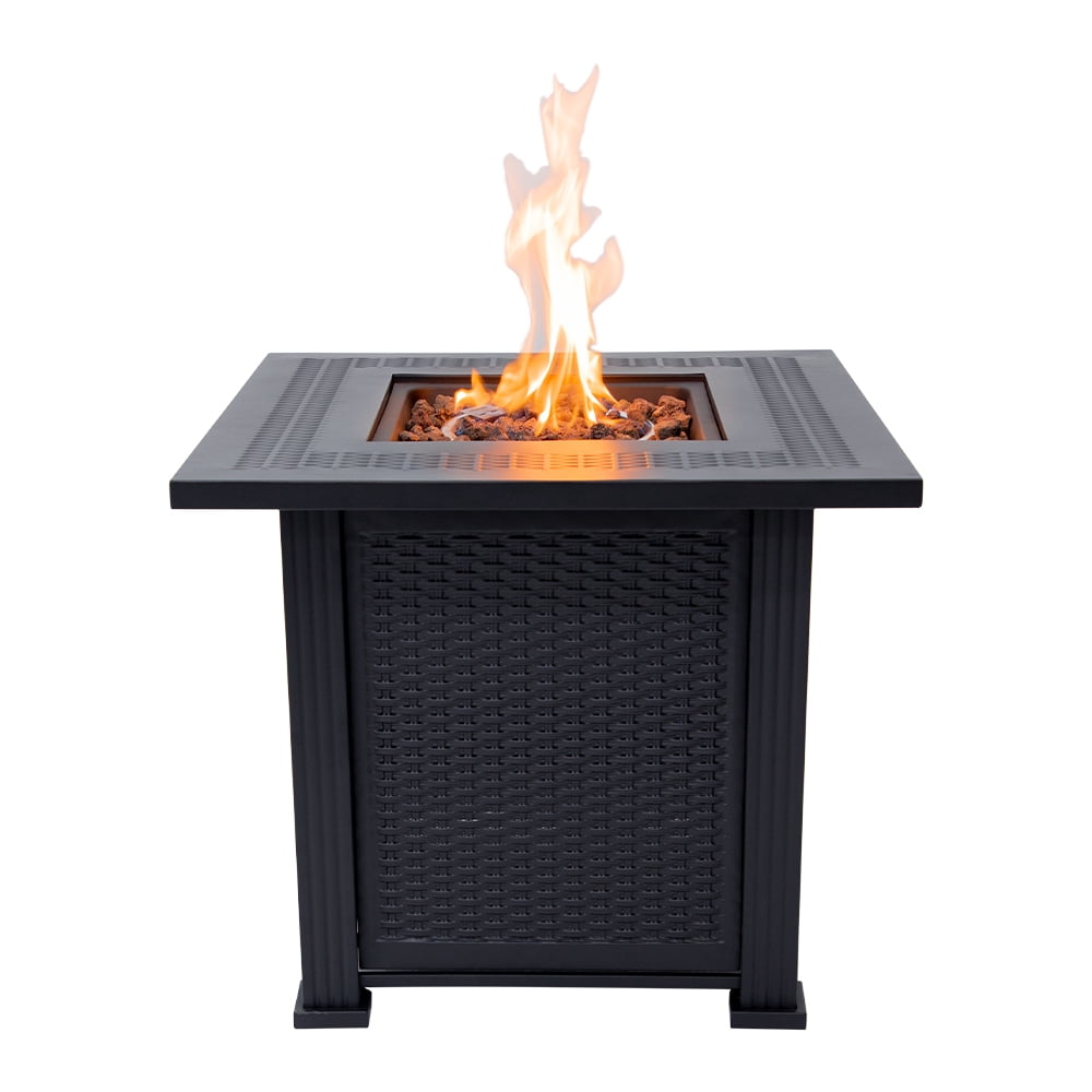 Sol Living Lausanne 28” Outdoor Propane Fire Pit Table 50,000 BTUs Outdoor Fire Pit Propane Metal Patio Fire Pit with Lava Rocks & Lid Durable Firepits for Outside & CSA Certified Outdoor Fireplace