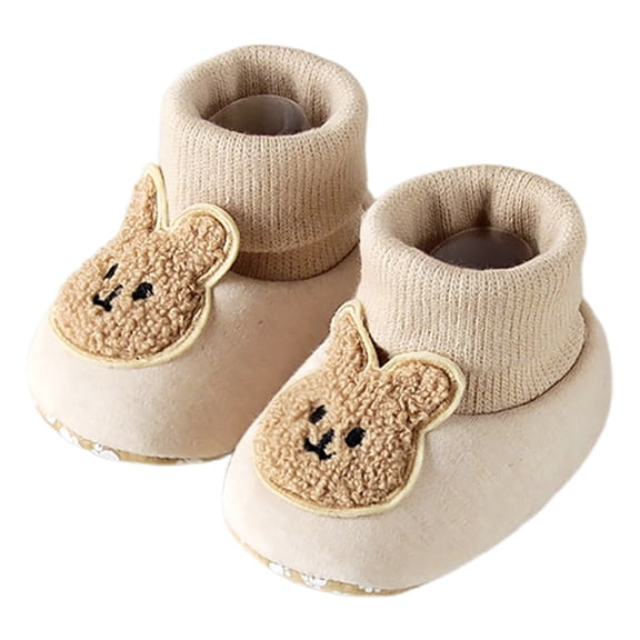 ZHOGXU Big Boys Girls Sneakers Soft Sole Cute Cartoon Design Plush Warm Comfortable Breathable Walking Shoes For Casual Daily Wear Khaki 0-6 Months