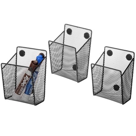FGYRYK3-piece set of black wire mesh magnetic storage basket - office stationery organizer magnetic desktop small item storage basket refrigerator side document and miscellaneous storage basket