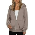thumbnail image 2 of WTOBBY Women's Fleece Lined Full Zip Hooded Cardigan, Fashionable Loose Fit Casual Sweatshirt with Long Sleeve, Warm Winter Cozy Outerwear for Everyday,Light Brown L, 2 of 5
