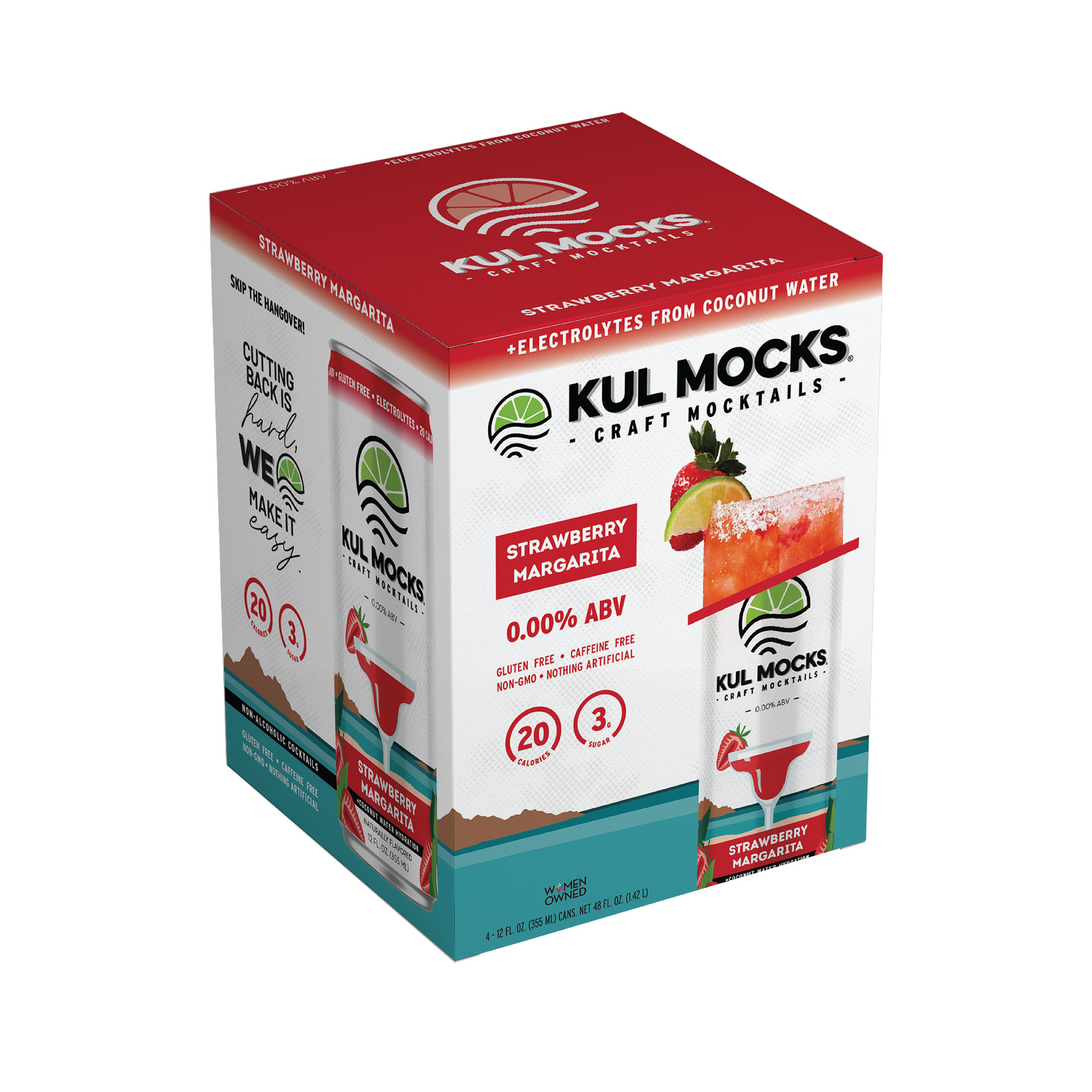 KUL MOCKS® Cocktail Mixers, Strawberry Margarita, 0.00% ABV, Non-Alcoholic, Award Winning, Ready-to-Drink Cans, 4 pack