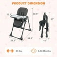 thumbnail image 3 of Gymax Chaise Haute pour Bébé avec 7 Hauteurs et 3 Repose-Pieds, Porte-Gobelet Réglable, 2 Roues, Gris, 3 of 10