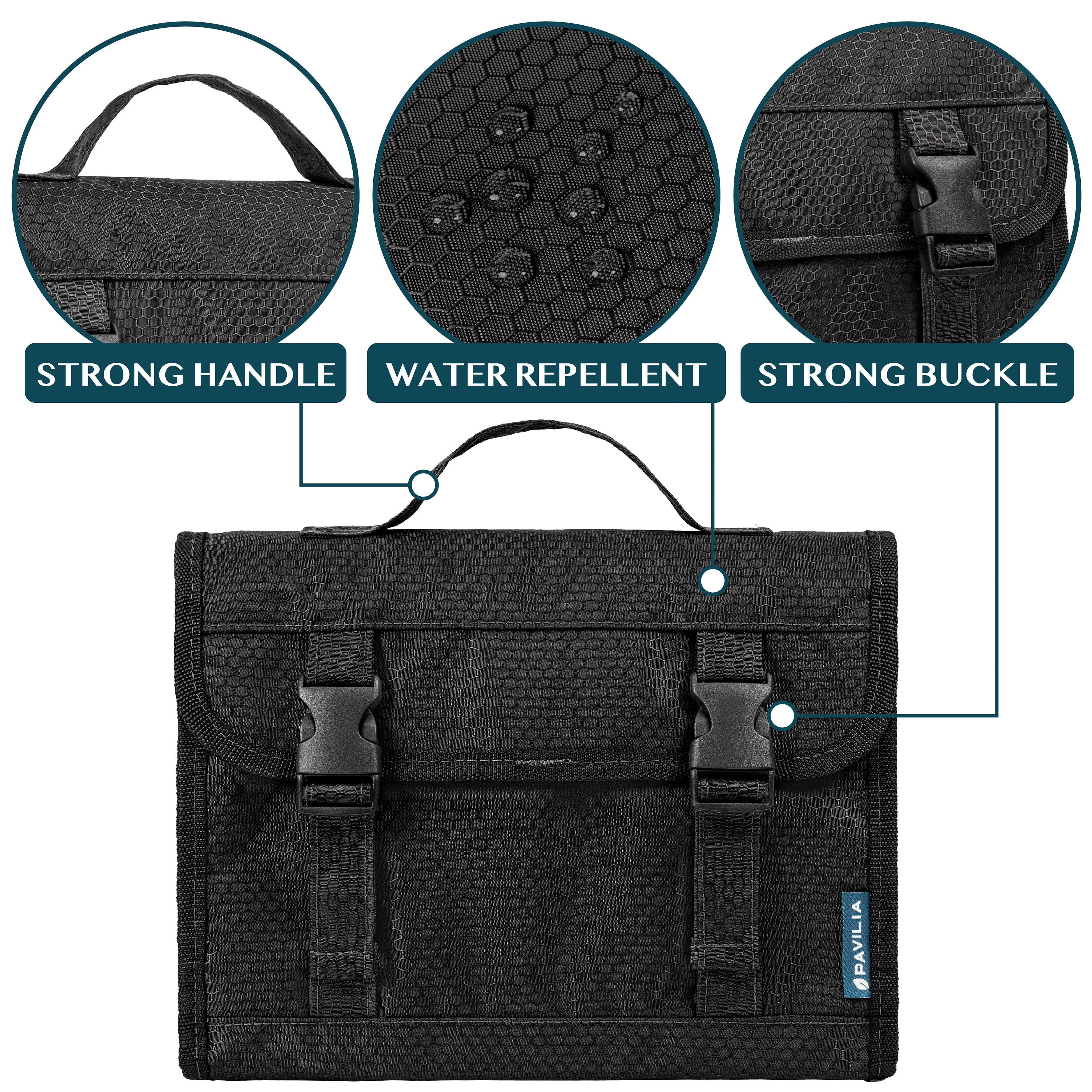PAVILIA Travel Hanging Toiletry Bag for Women Men, Large Capacity Makeup Bag Kit, Waterproof Cosmetic Storage Organizer Case for Bathroom Shower, Black