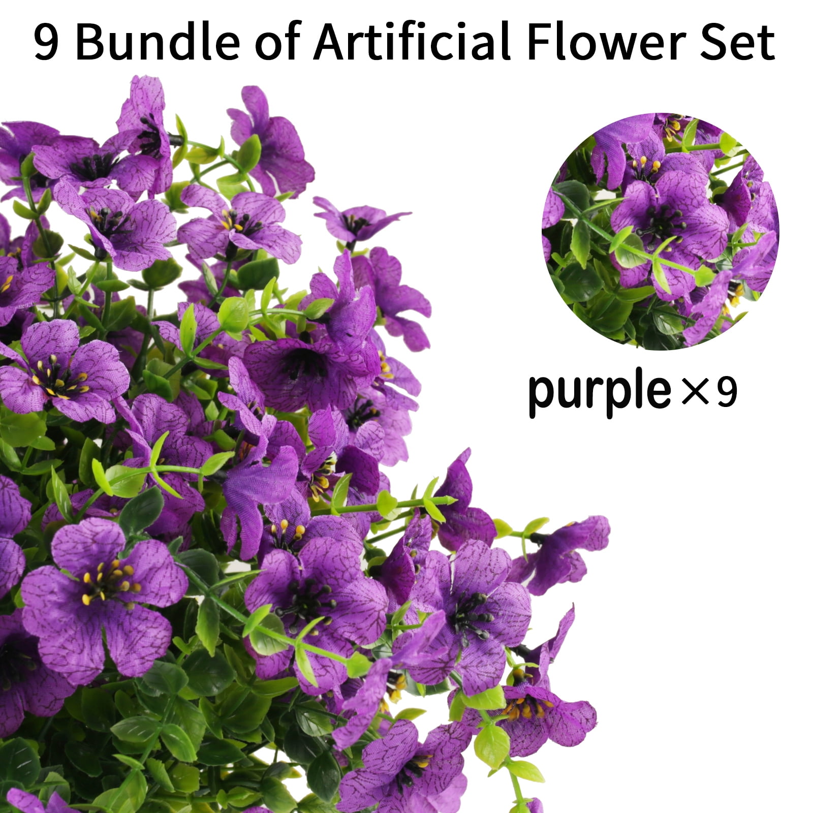 9 Bundles Artificial Flowers for Outdoor,No Fade Fake Plastic Flowers Faux Plants for Decoration Hanging Planters Indoor Outside Garden Porch Window Box Home Wedding Farmhouse