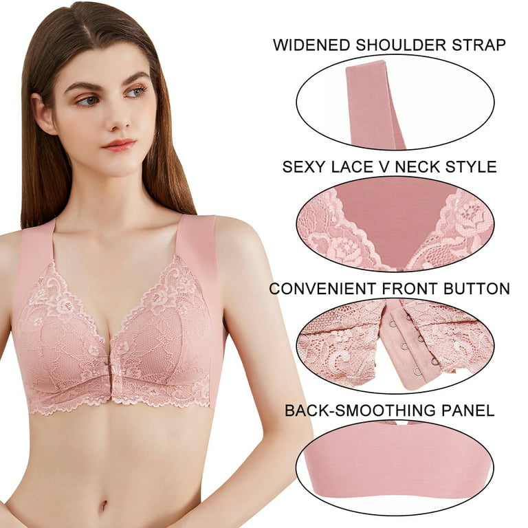 Spdoo Women's Push Up Lace Bra Racerback Bralette Front Closure Padded  Wireless Plunge Smoothing Bra Size 32-50 Fits for A to D Cup
