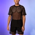 thumbnail image 2 of CUSTG T-Shirts Men's Personality Mesh Hollowed Out Tops Fishnet Lattice Breathable Short Sleeve T Shirt Men Comfort O-Neck Tee, 2 of 4