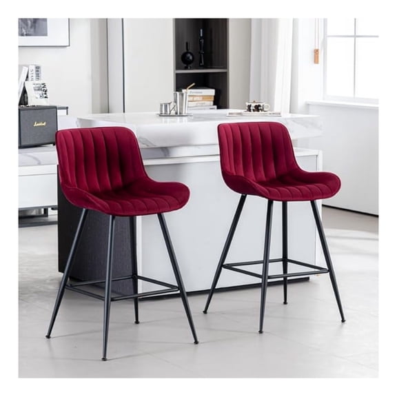 Bar Stools Set of 2 - Burgundy Counter Height Bar Stools Fabric Upholstered Bar Stools 24 Inches Seat Height Barstools with Backs Bar Chairs for Kitchen Island (Burgundy).