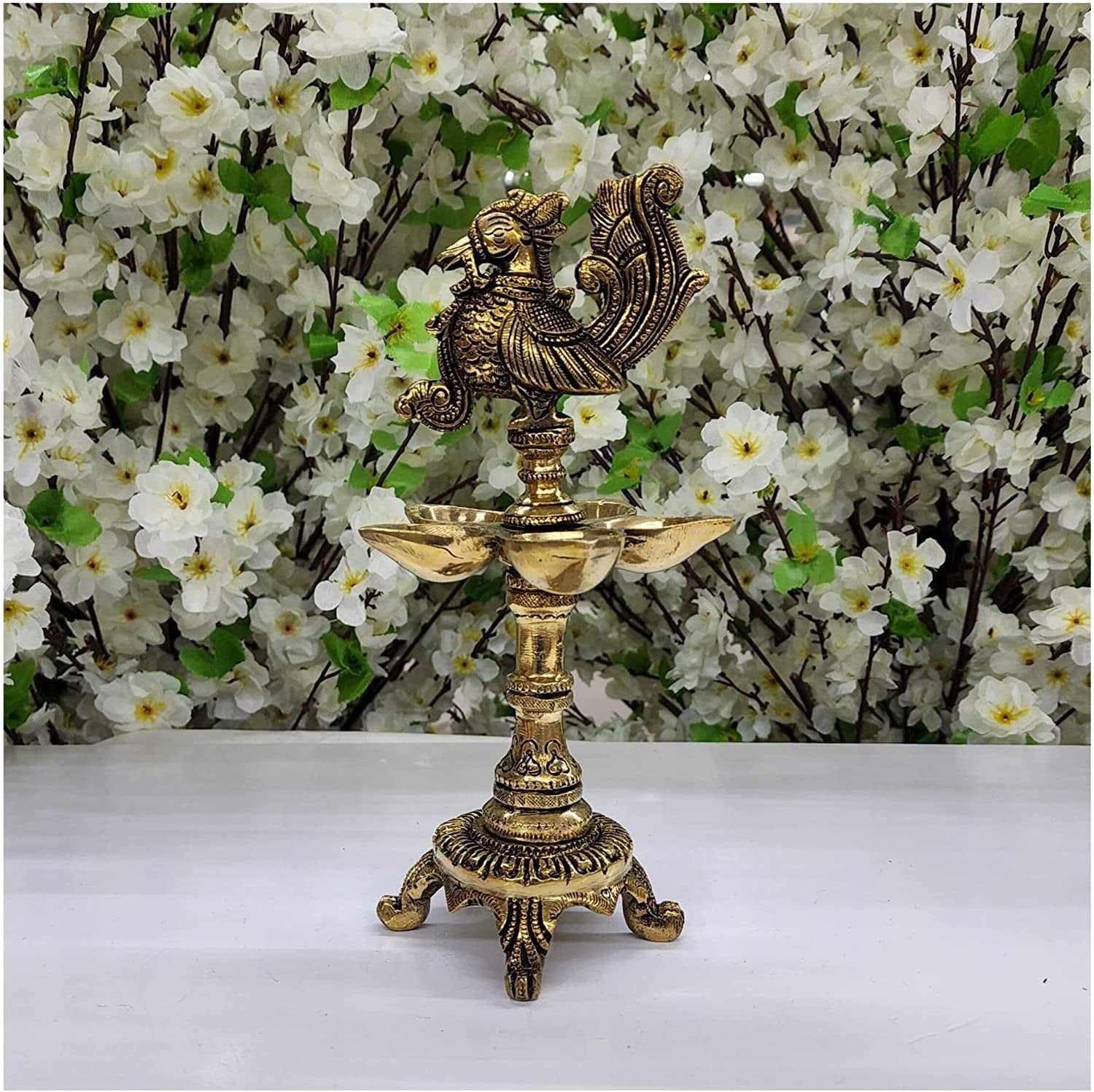 Brass Diya Lamp Large Size Annam Pakshi Home Temple Diya Annam Bird Oil Lamp with Stand Traditional Indian Oil Lamps Brass Decorative Diyas Lamp for Aarti Pooja Indian Handmade Diya - AtoZ India Cart