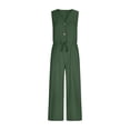 thumbnail image 4 of Axiiglly Jumpsuits for Women V Neck Adjustable Waist Slim Flowy Boho Rompers Cotton Linen Plus Size Summer Lounge Beach One Piece Overalls, S-3XL, 4 of 6