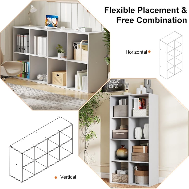 Taoset 8-Cube Storage Bookcase, White, 4-Tier photo 5