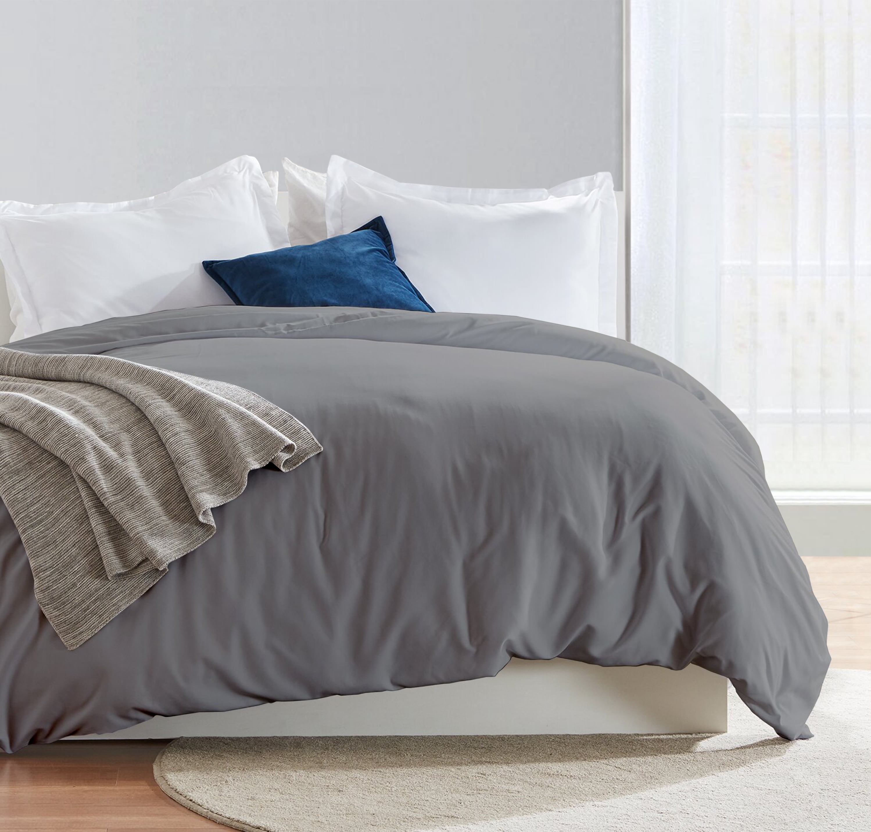 A1HC Organic Cotton Duvet Cover 300 Thread Count GOTS Certified, Soft & Silky Sateen Weave, King 92"x108" - Dark Gray