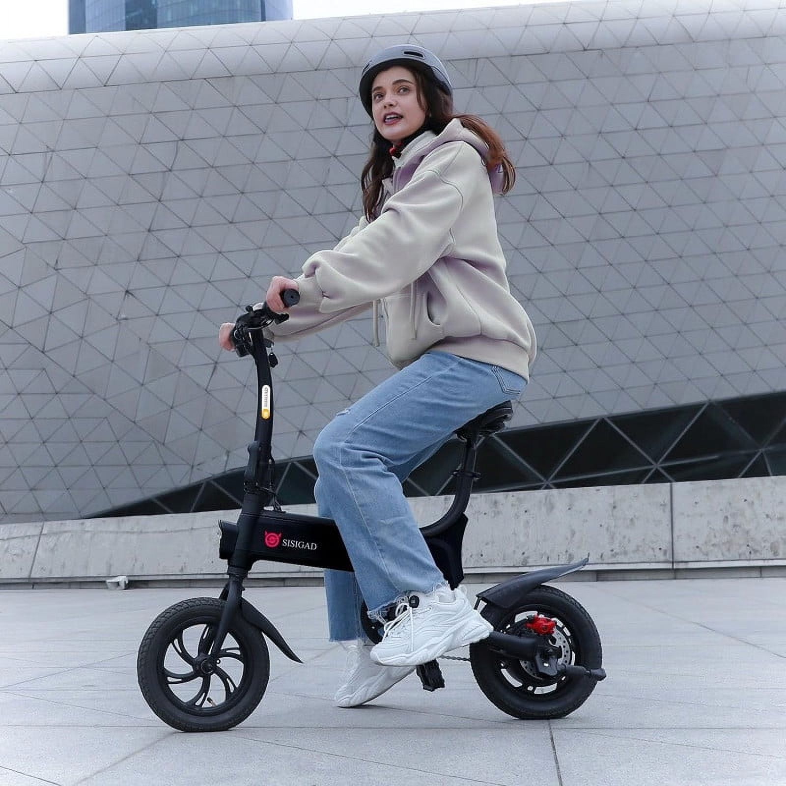 SISIGAD Folding Electric Bike, 12" x 1.75" Fat Tire Ebike for Adults Teens, 300W Motor up to 15 MPH Speed and 17 Miles Range with Disc Brakes, Black