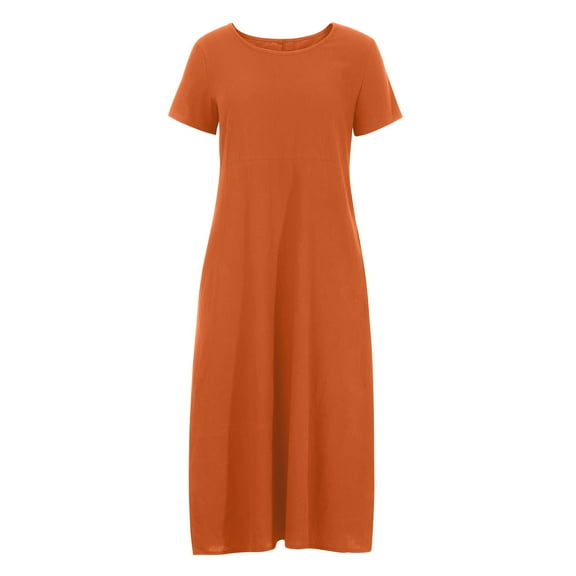 Patlollav Womens Summer Solid Causal Rounk Neck Short Sleeve Vacation Pockets Dress