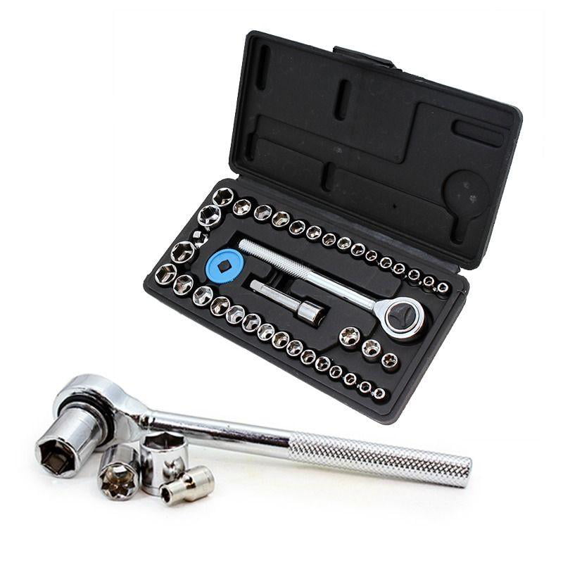 40 Pc SAE/METRIC 1/4" & 3/8" Socket Set Ratchet w/ Case Hand Tools Kit New 