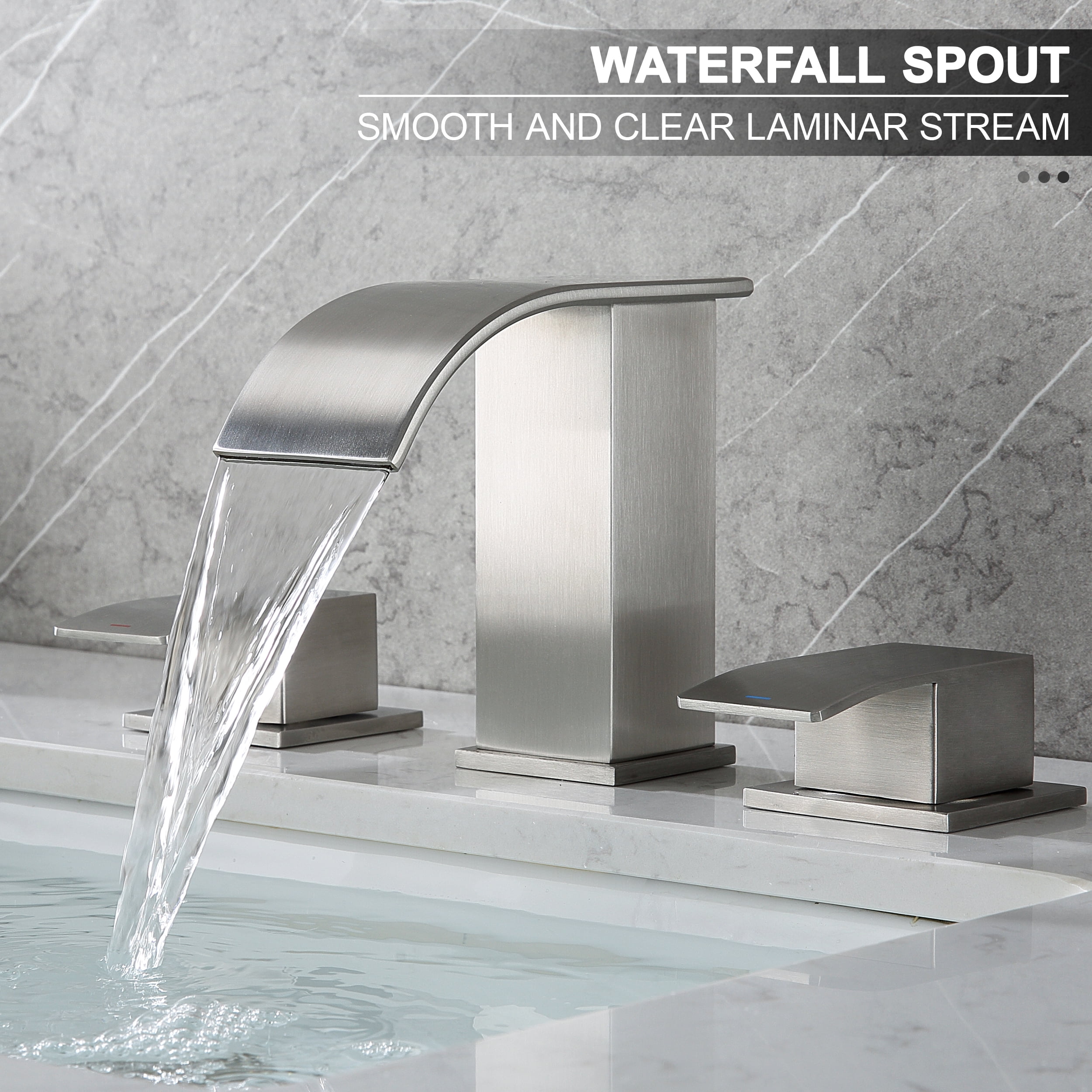 Bathroom Sinks Faucets 2-Handles 8 Inch 3 Hole - Widespread Waterfall Bathroom Sinks Brushed Nickel Faucet Gagalife