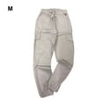 thumbnail image 4 of Qarigey Pantalones de algodón para hombre, informales, de Color sólido, elegantes, con varios bolsillos, lavables, con cordón, cintura Prendas para la parte inferior del cuerpo Gris blanco METRO, 4 of 6