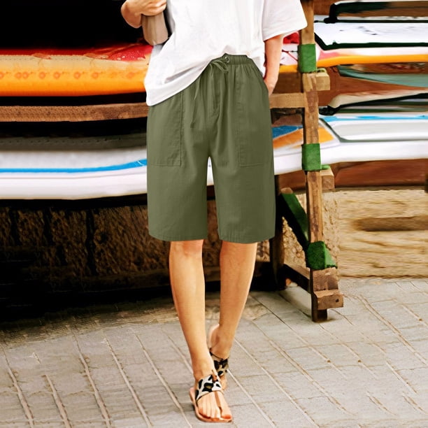 Puntoco pantalones cortos de verano para mujer, moda 2024, cintura elástica de verano para mujer con cordón, botones sólidos, pantalones casuales de cinco puntos