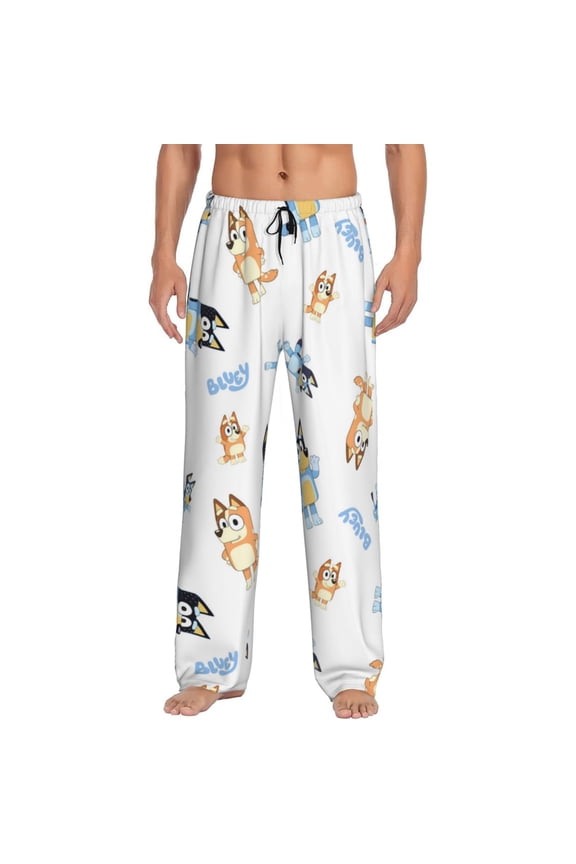 Bluey Pattern Men's Pajama Pants, Elastic Waist with Drawstring and Pockets, Comfortable Loungewear-Large