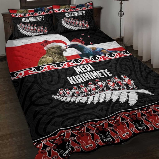 Nueva Zelanda Meri Kirihimete Juego de Cama Colcha Navidad Tui Bird y Kea Bird -